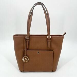 Michael Kors Tote Jet‎ Set Medium Top Zip Snap Pocket Tan
